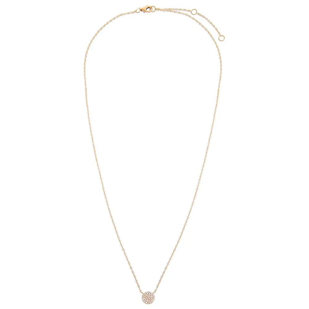 Diamond Pave Disc Pendant Necklace 14K