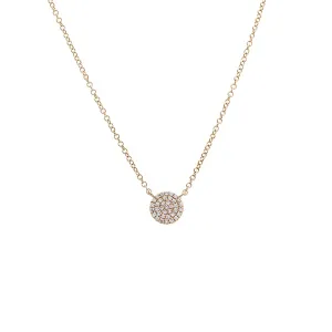 Diamond Pave Disc Pendant Necklace 14K