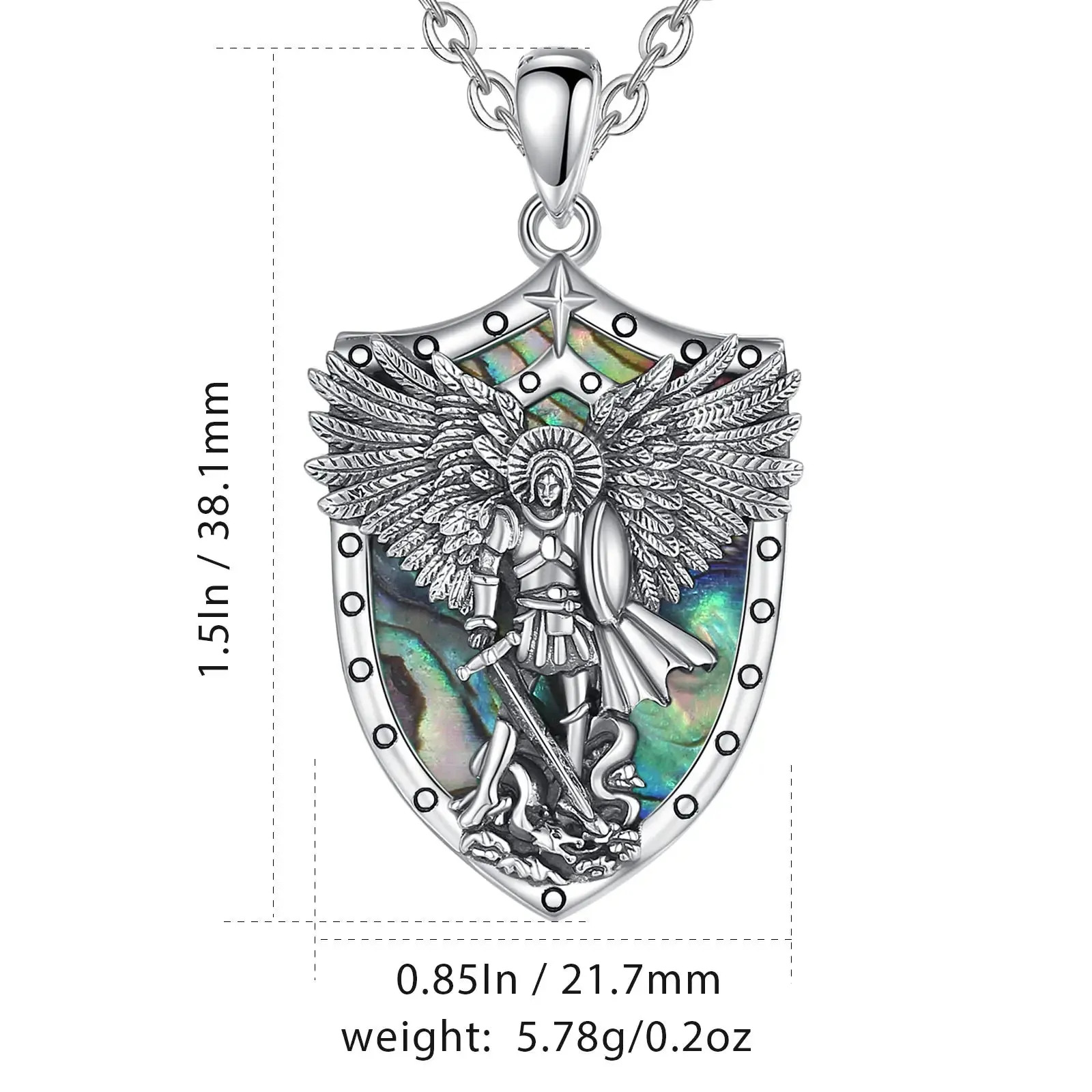 Divine Protection: Sterling Silver Archangel Michael Necklace with Abalone Shell & Malachite Amule