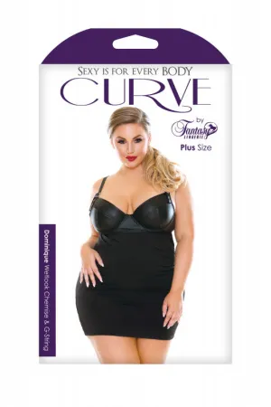 Dominique Wetlook Chemise & G-String - Black - 1x/2x