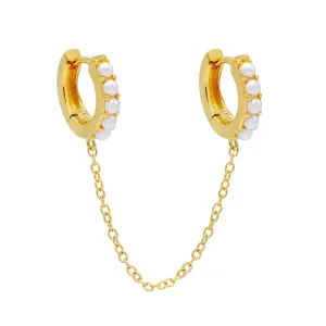 Double Huggie Pearl Chain Earring