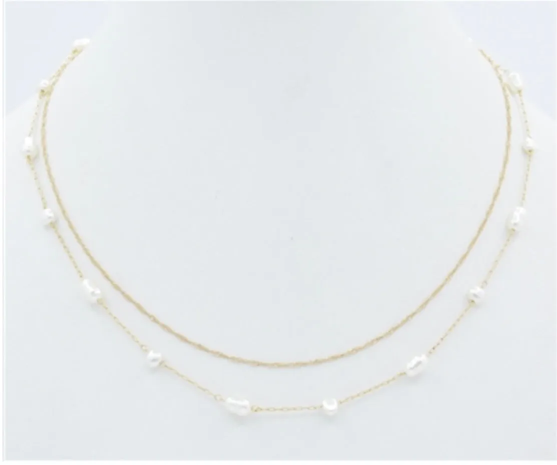 Doubled Gold Chain With Pearls