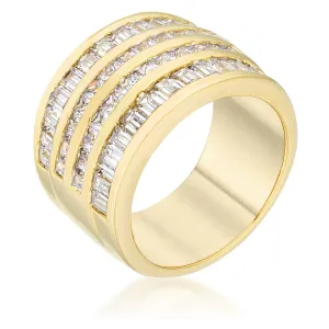 Edmee Princess Emerald CZ Gold Wide Band Ring | 5ct