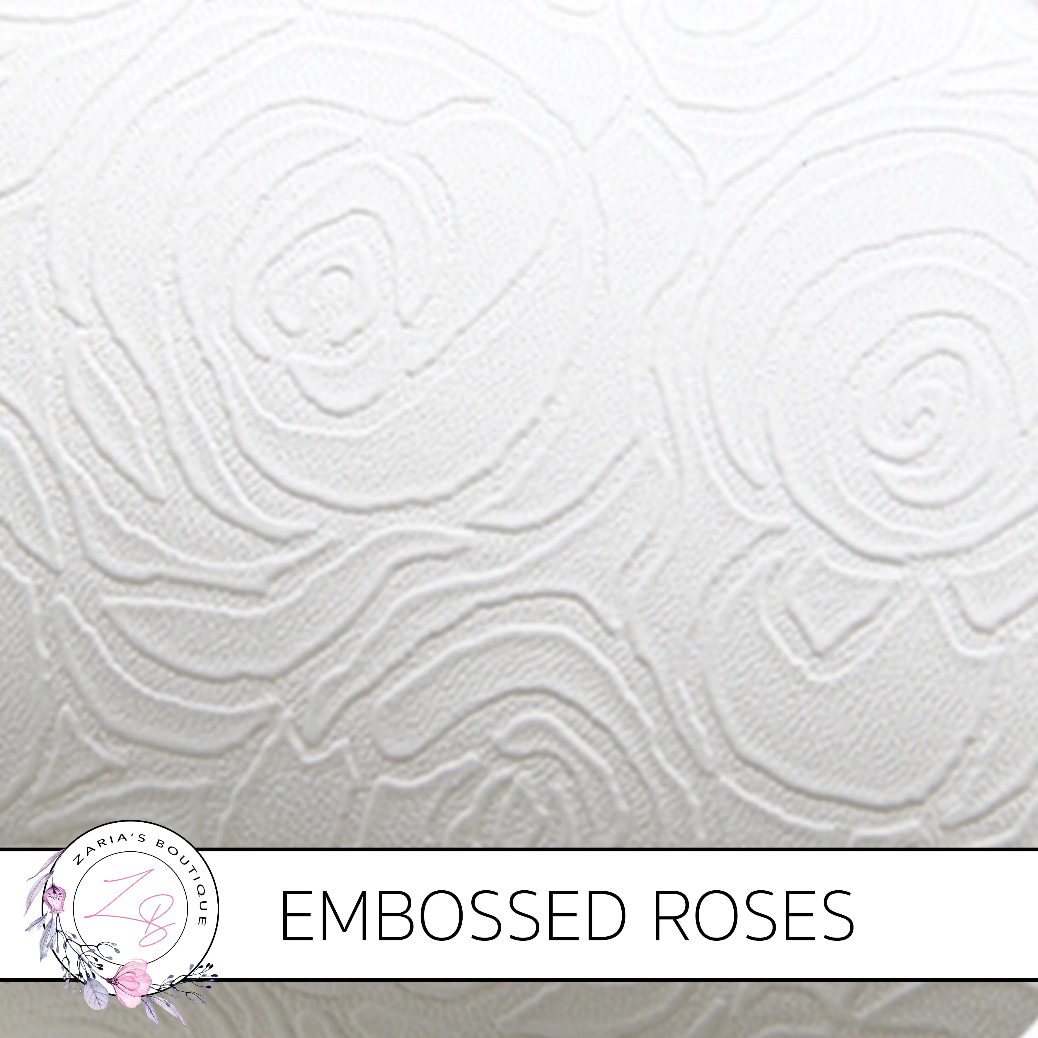 Embossed Roses ~ White ~ PU Faux Leather Leatherette Pleather ~ 0.60mm