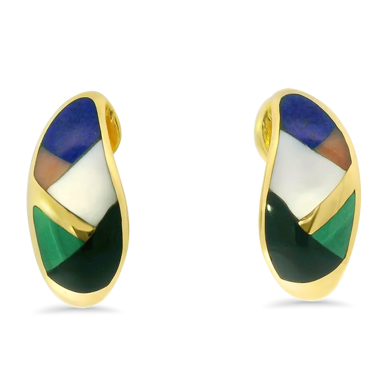 Estate 14k Yellow Gold Asch Grossbardt Inlay J-Hoop Earrings
