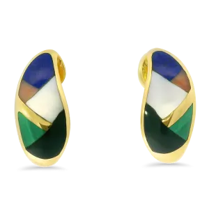 Estate 14k Yellow Gold Asch Grossbardt Inlay J-Hoop Earrings