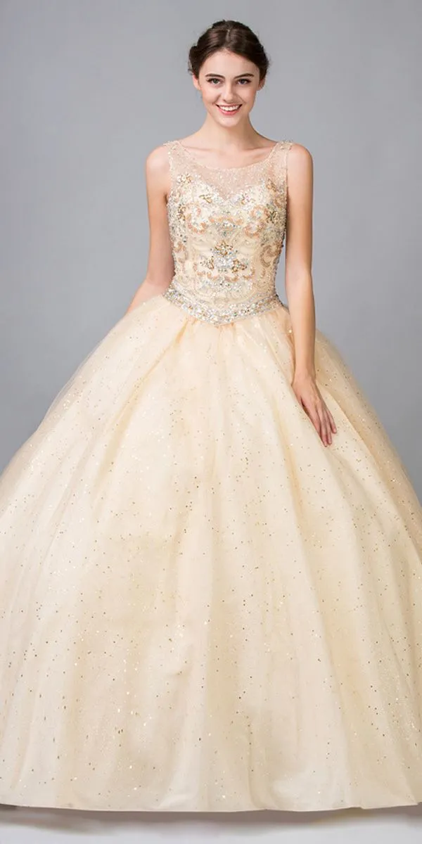Eureka 3077 Scoop Neck Jeweled Bodice Quinceanera Dress