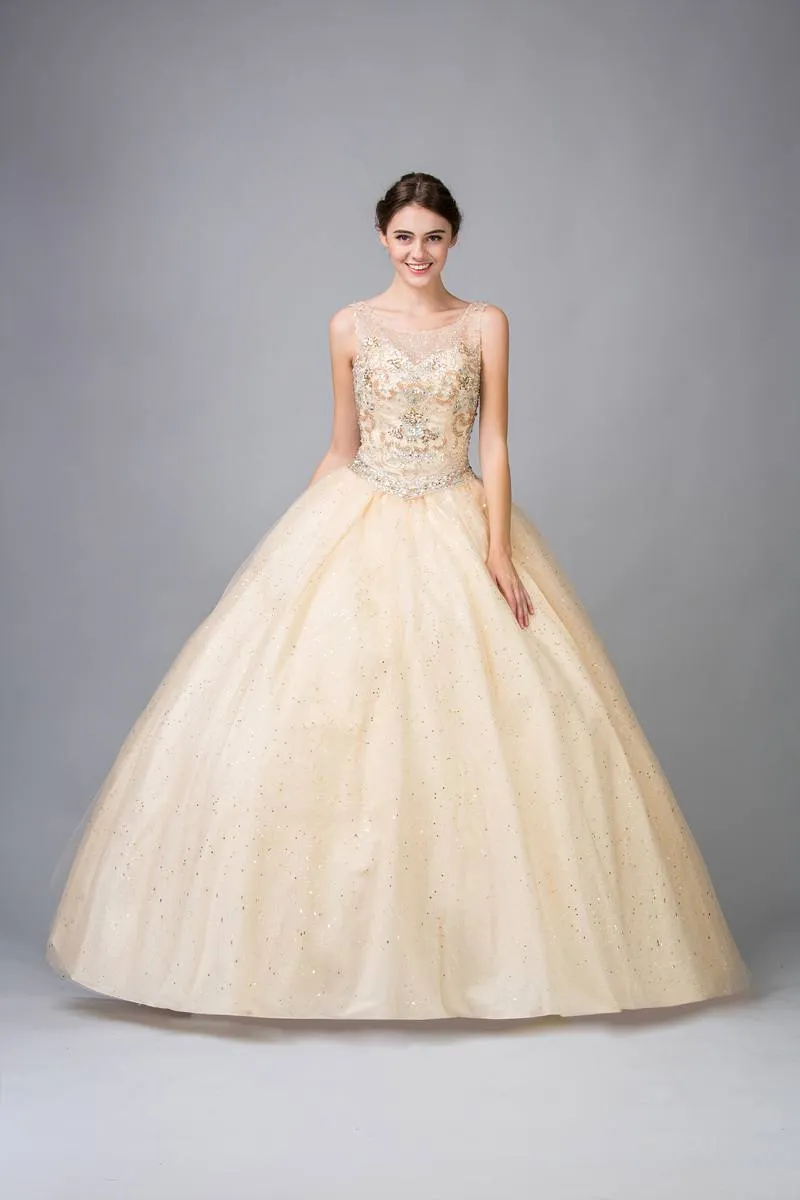 Eureka 3077 Scoop Neck Jeweled Bodice Quinceanera Dress
