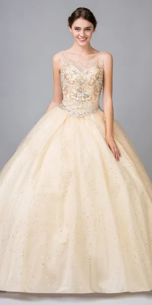 Eureka 3077 Scoop Neck Jeweled Bodice Quinceanera Dress