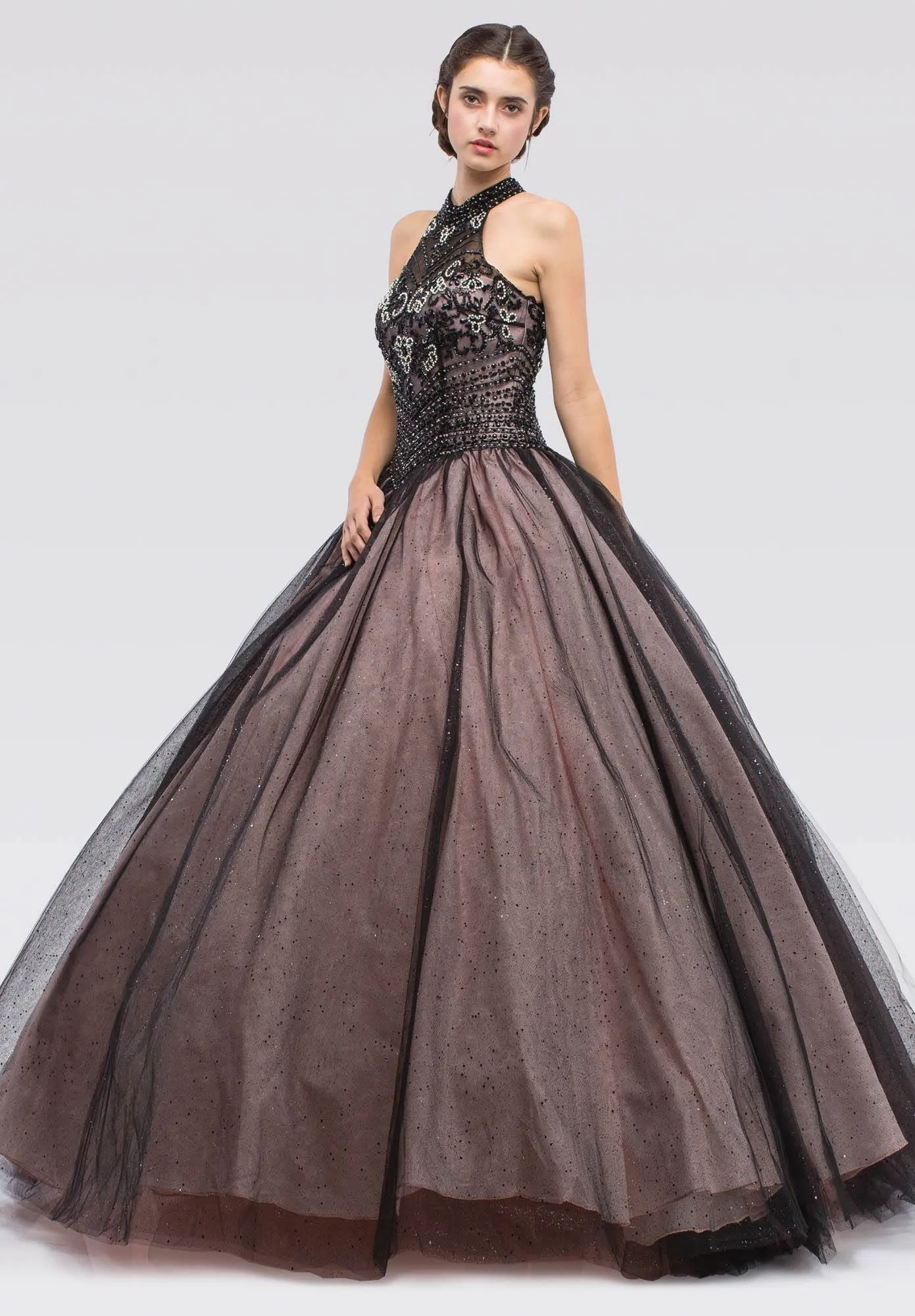 Eureka 6060 Embellished Bodice Close Neckline Halter Dress