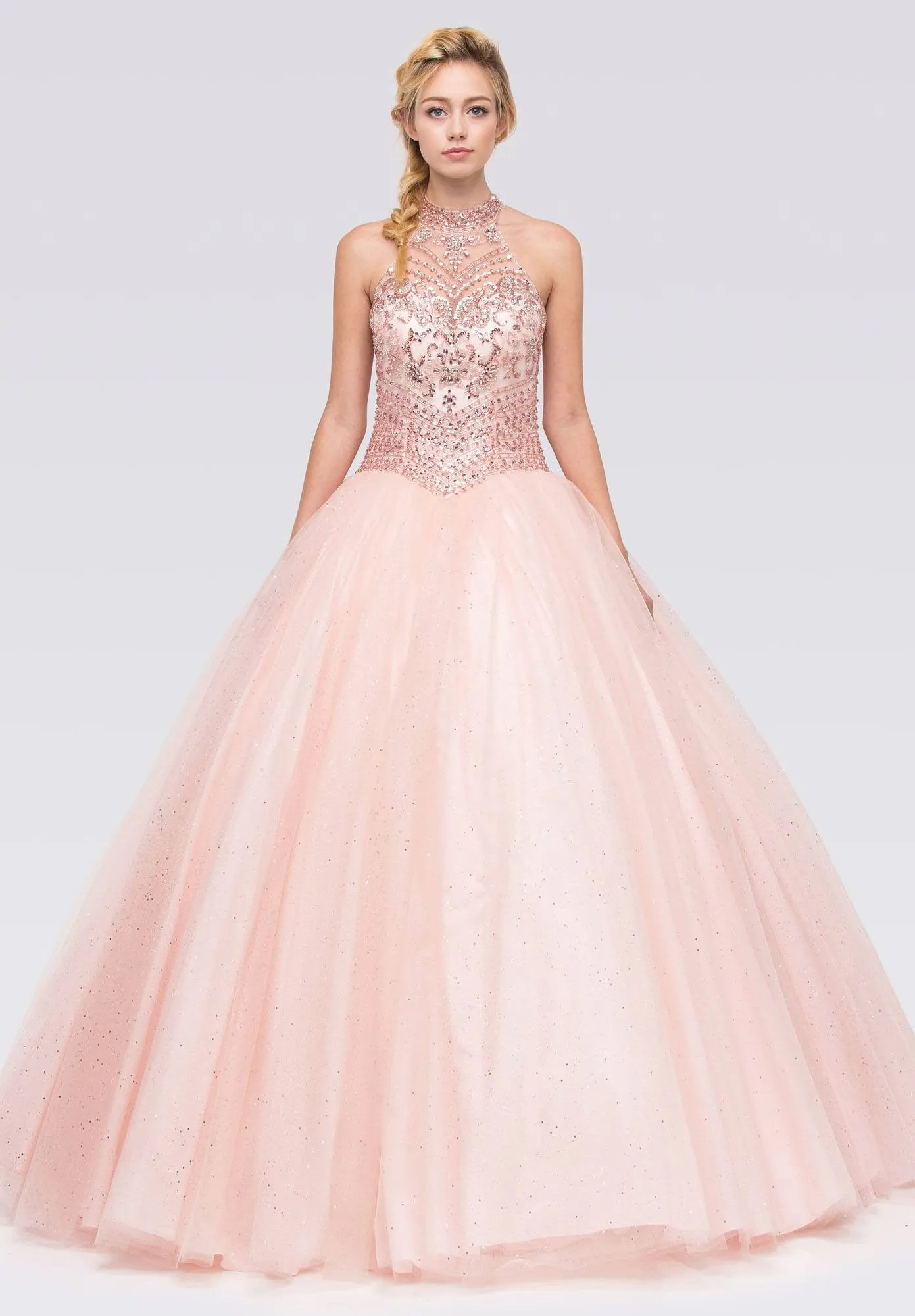 Eureka 6060 Embellished Bodice Close Neckline Halter Dress