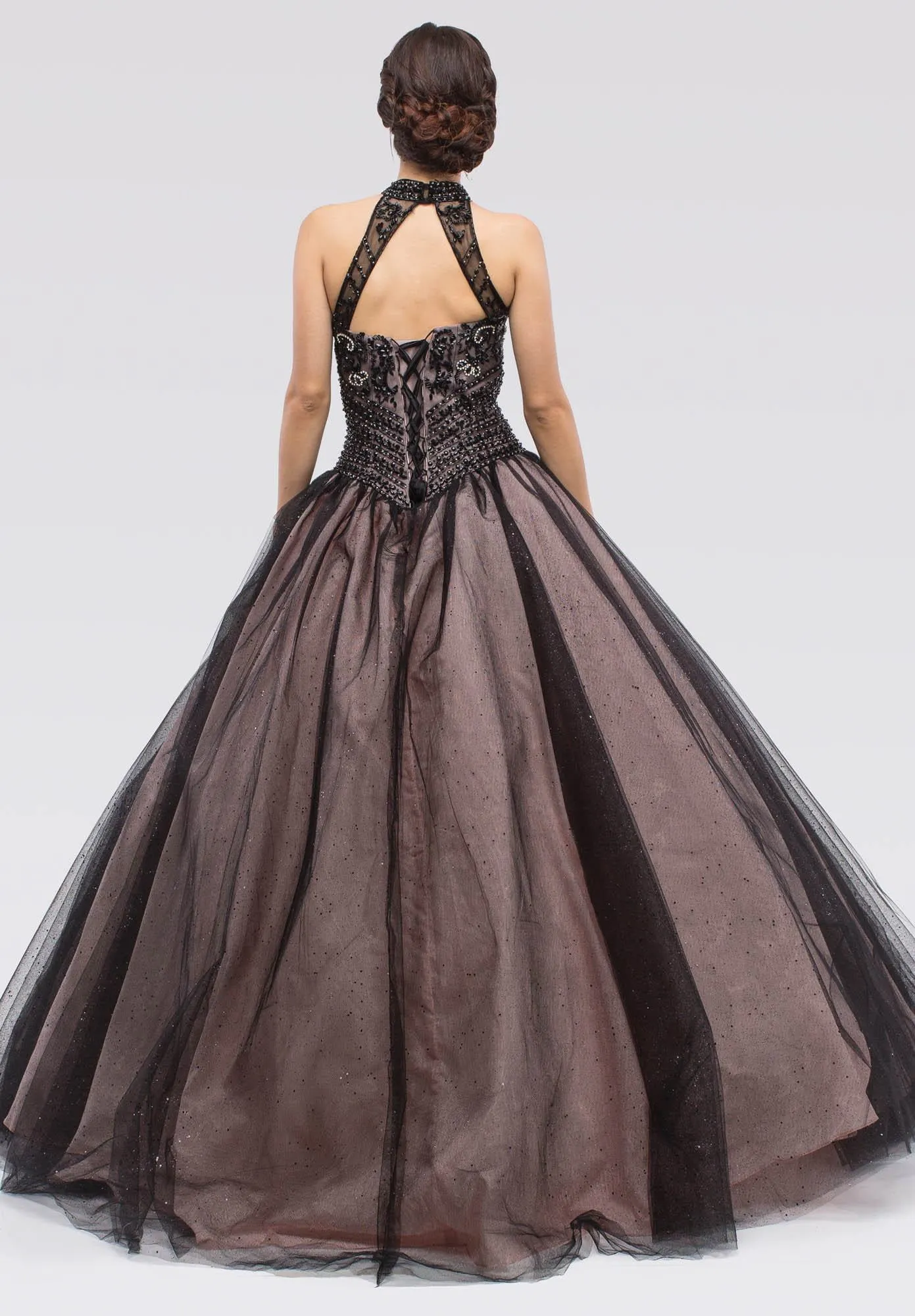 Eureka 6060 Embellished Bodice Close Neckline Halter Dress