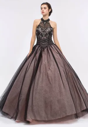 Eureka 6060 Embellished Bodice Close Neckline Halter Dress