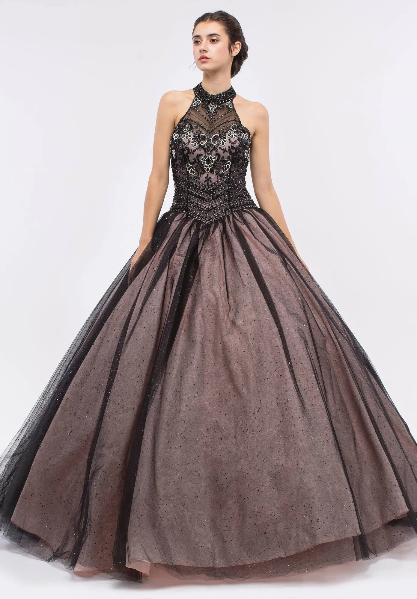 Eureka 6060 Embellished Bodice Close Neckline Halter Dress