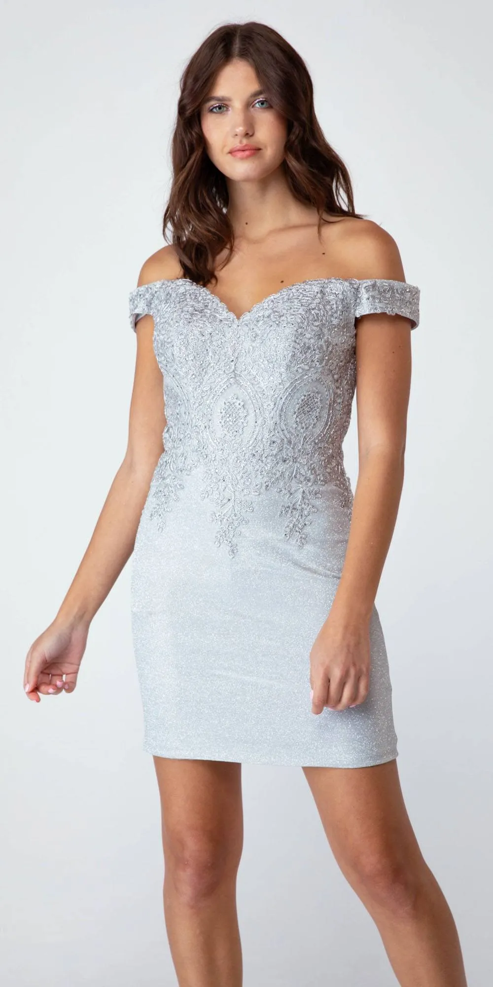 Eureka 9206 Short Glitter Jersey Cocktail Dress Off Shoulder