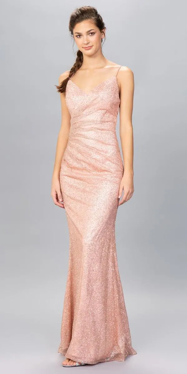 Eureka 9801 V-Neck Glittery Long Formal Dress