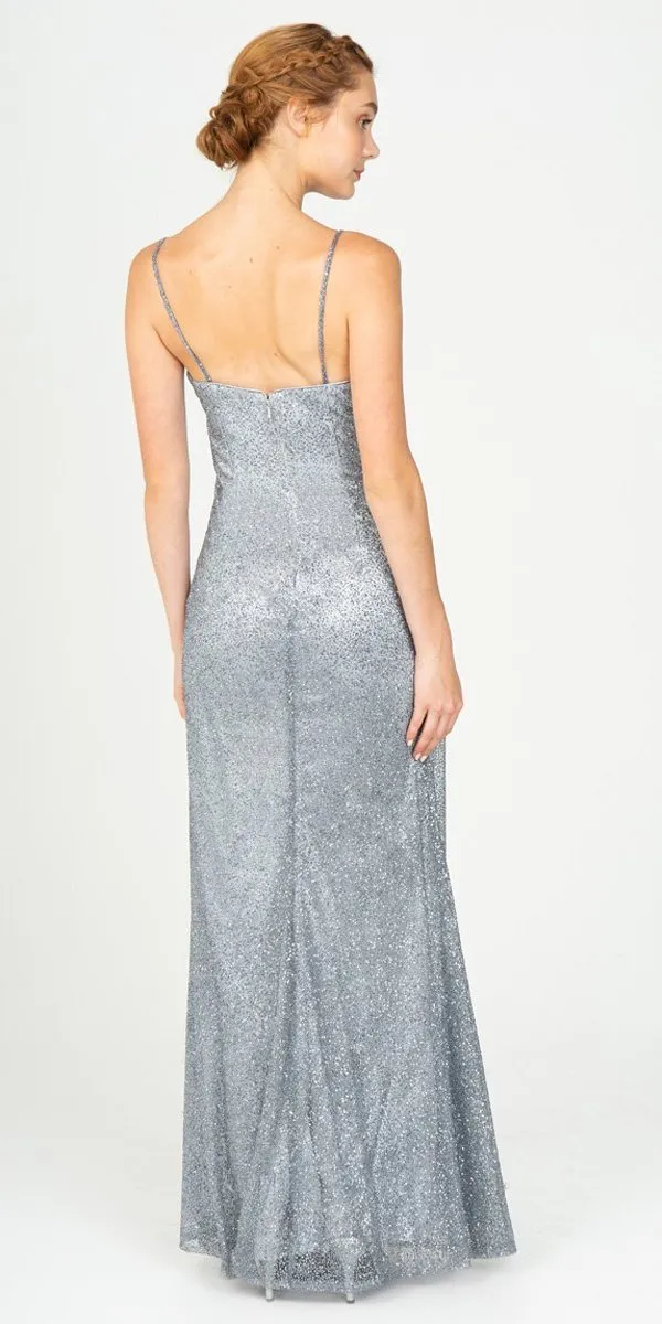 Eureka 9801 V-Neck Glittery Long Formal Dress
