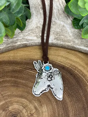 Fashion Donkey Head Pendant on Leather - Turquoise