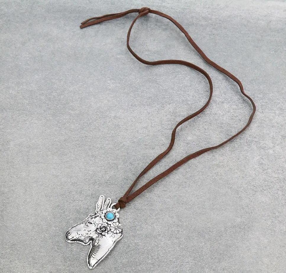 Fashion Donkey Head Pendant on Leather - Turquoise