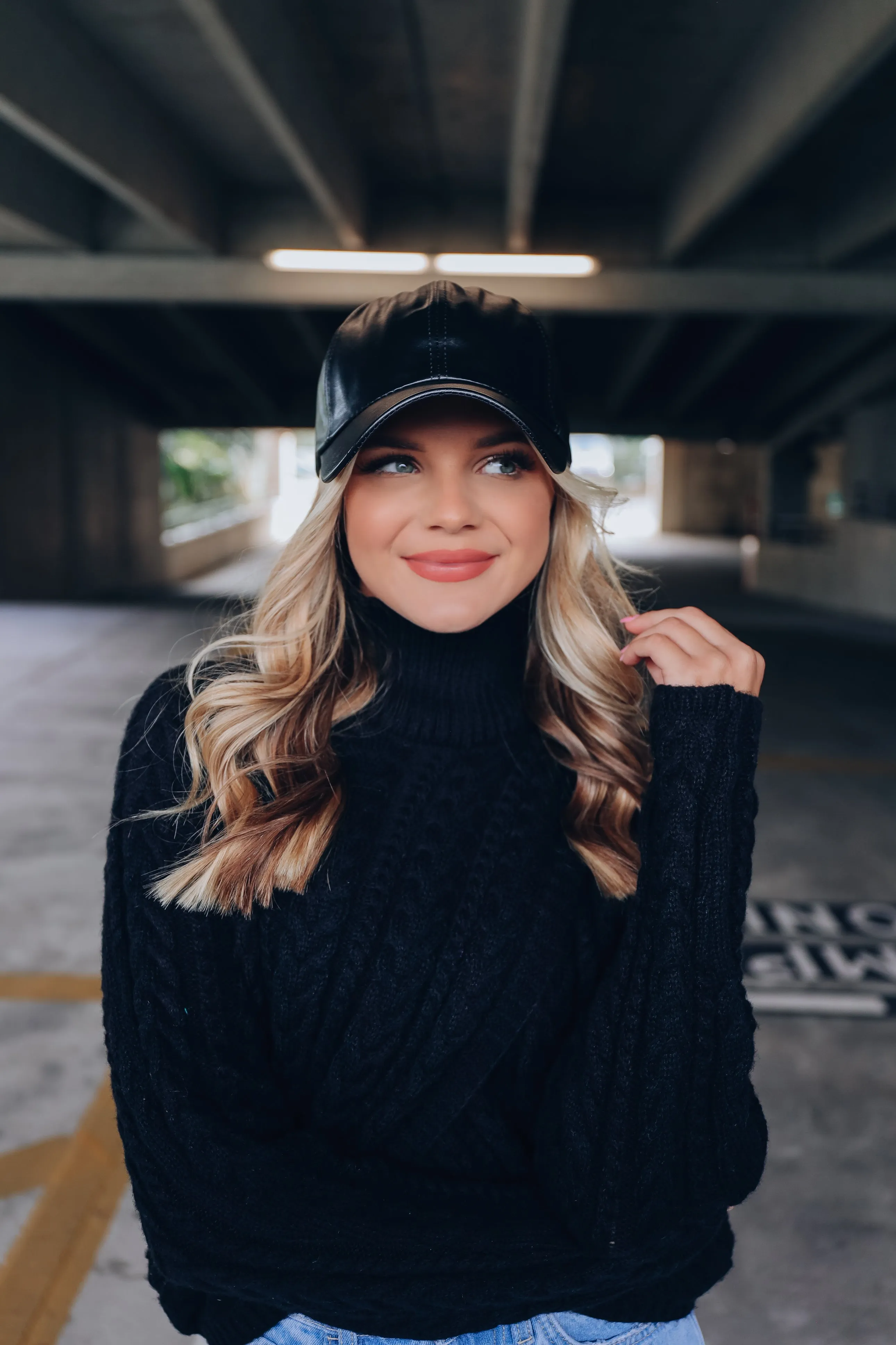 Fashion Faux Leather Baseball Cap - Black