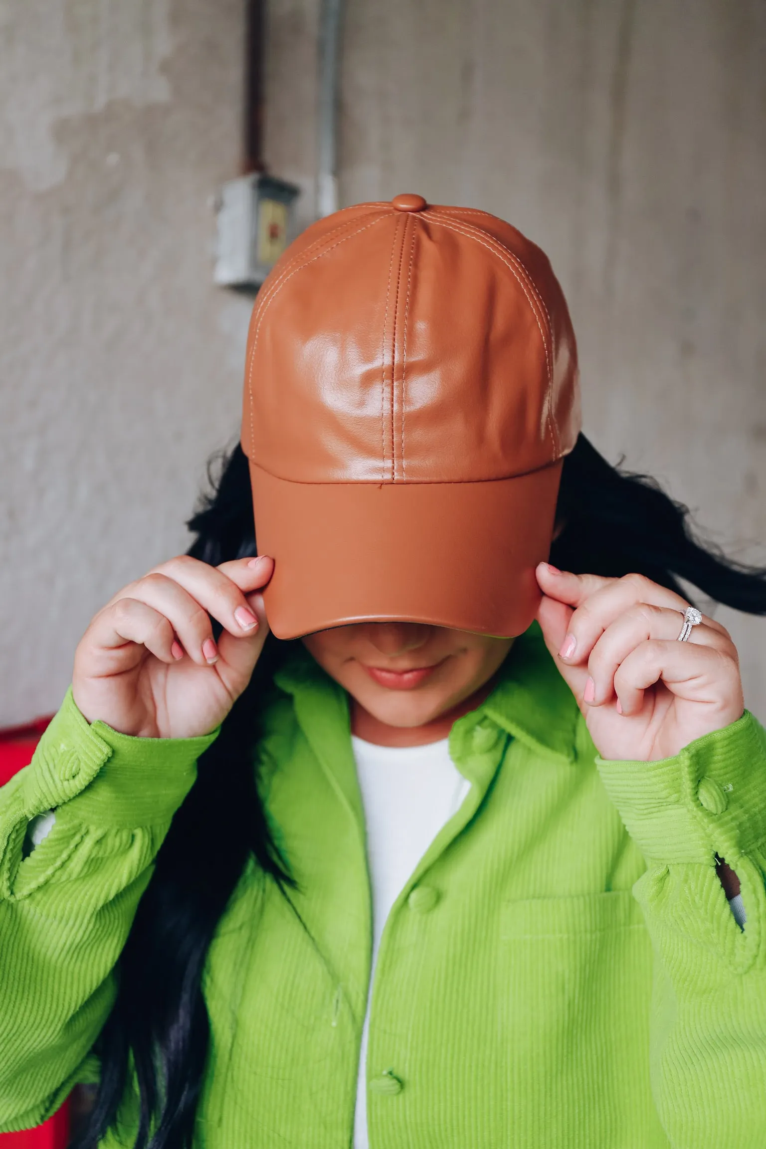 Fashion Faux Leather Baseball Cap - Brown