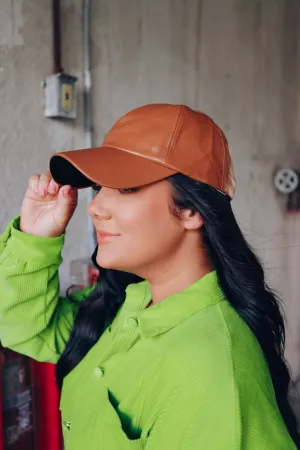 Fashion Faux Leather Baseball Cap - Brown