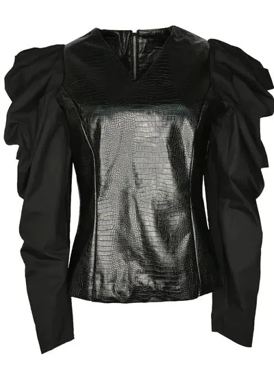 Faux Leather Puff Sleeve Top