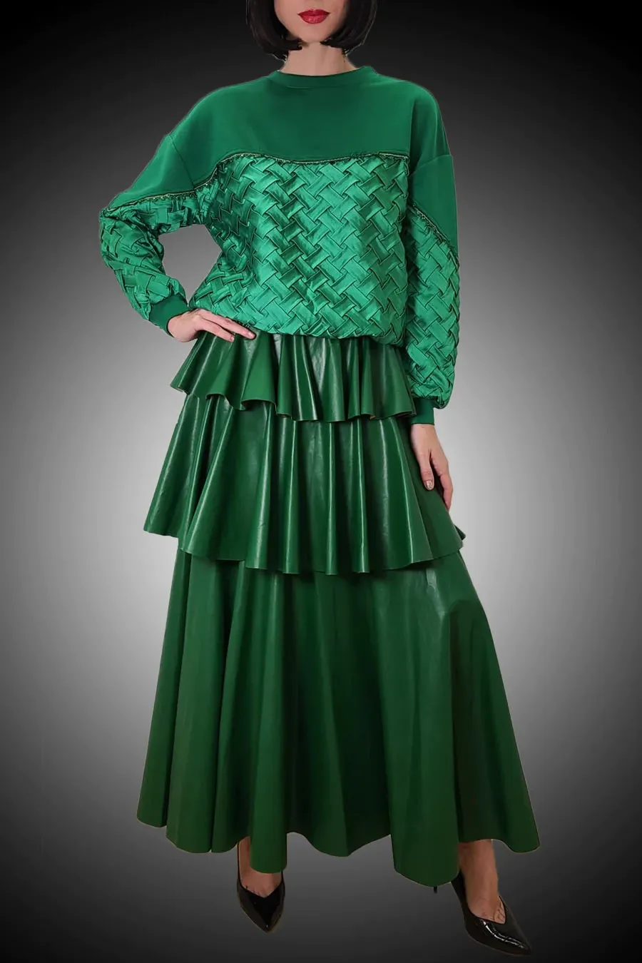 Faux Leather Tiered Skirt
