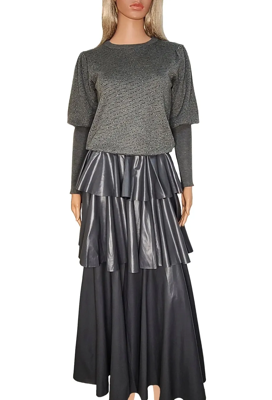 Faux Leather Tiered Skirt
