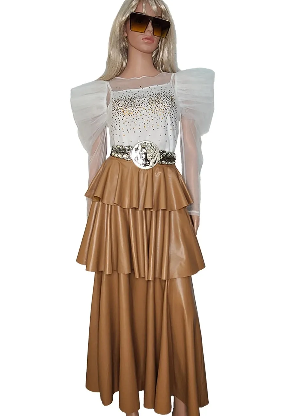 Faux Leather Tiered Skirt