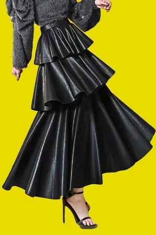 Faux Leather Tiered Skirt