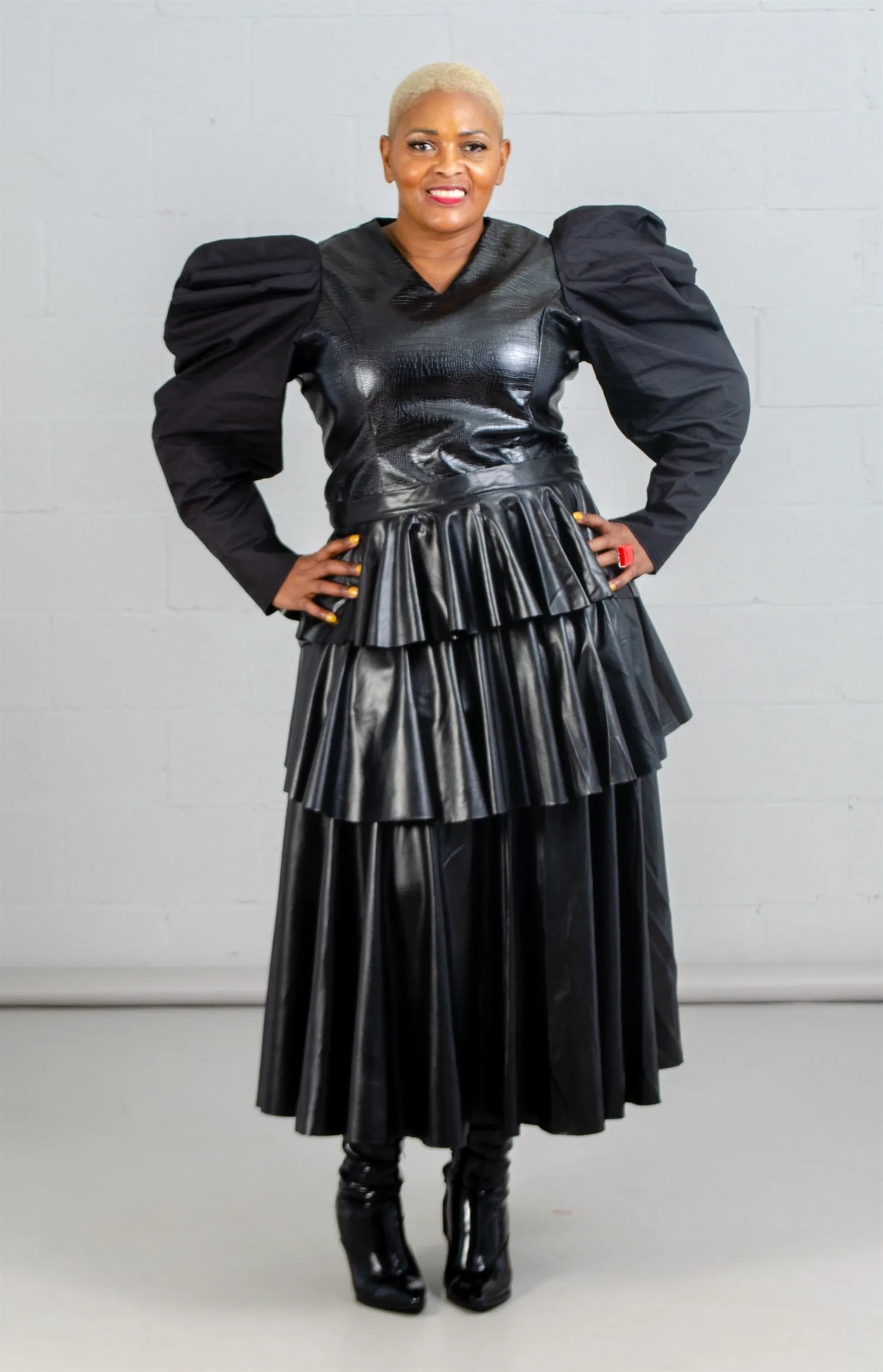 Faux Leather Tiered Skirt