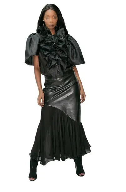 Faux Leather Tulle Skirt