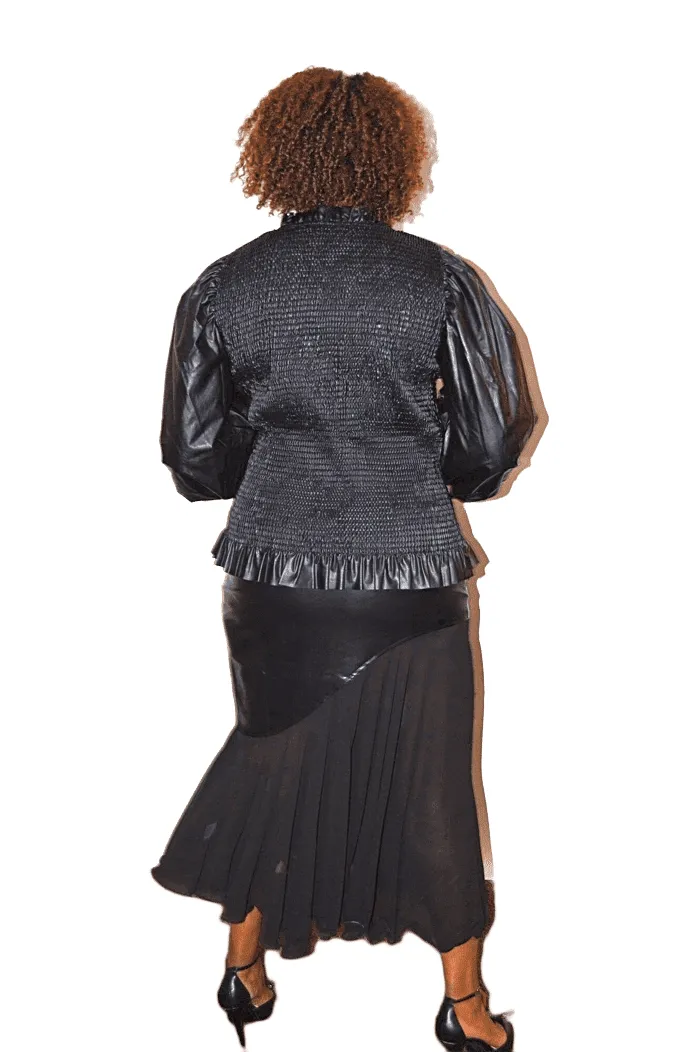 Faux Leather Tulle Skirt