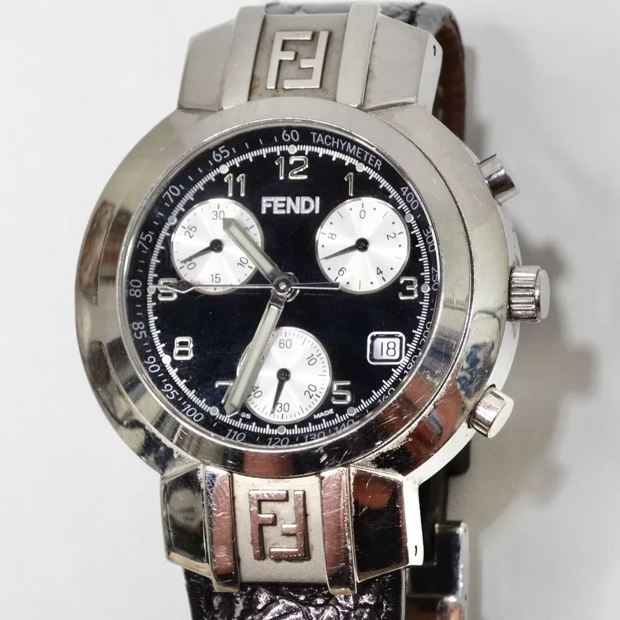 Fendi 4500G Stainless Steel Black Quartz Chronograph Men's Dial Watch