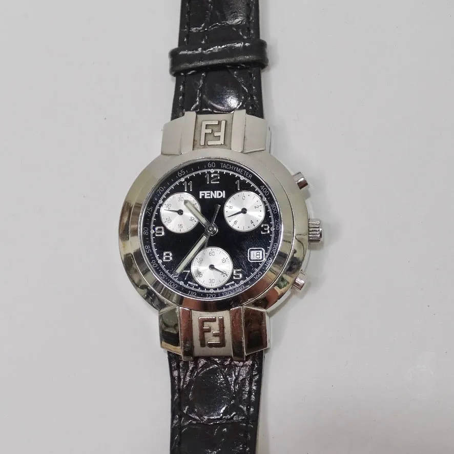 Fendi 4500G Stainless Steel Black Quartz Chronograph Men's Dial Watch