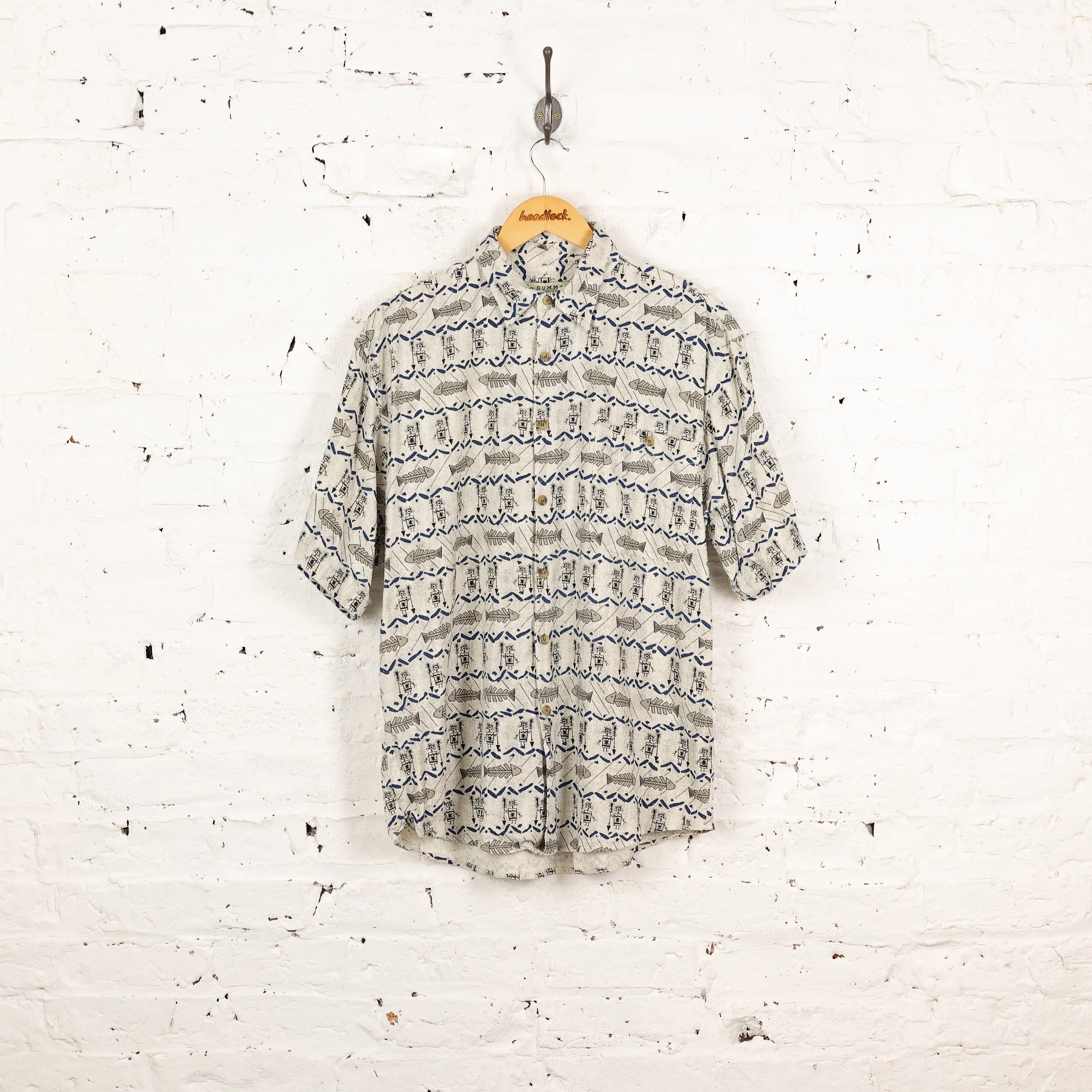 Fish Pattern Short Sleeve Shirt - Beige - M
