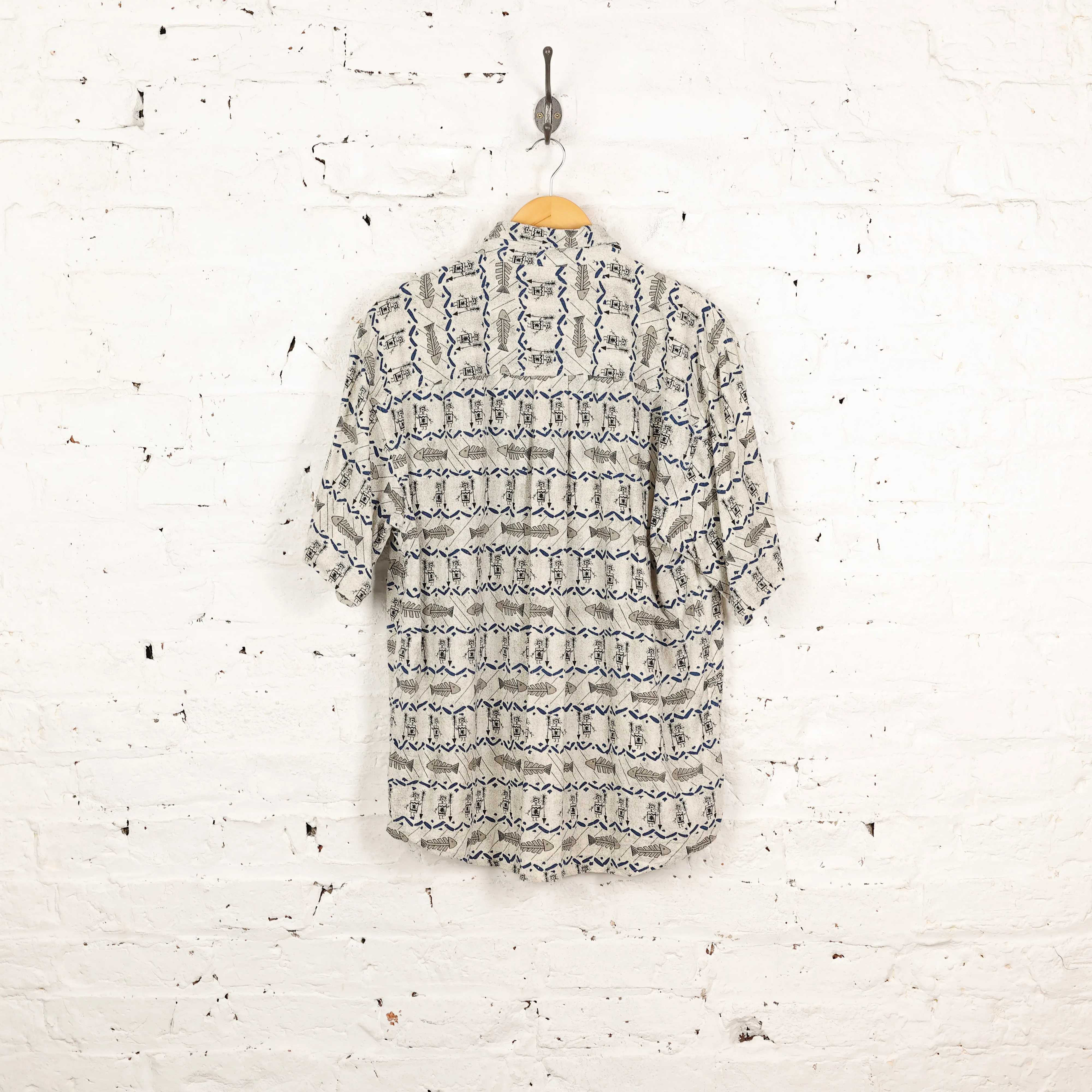 Fish Pattern Short Sleeve Shirt - Beige - M