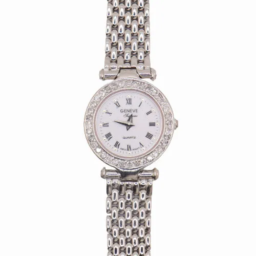 Geneve Ladies Supreme White Gold 24mml White Roman Dial Watch