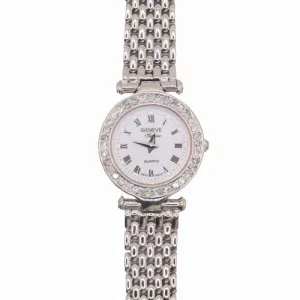 Geneve Ladies Supreme White Gold 24mml White Roman Dial Watch