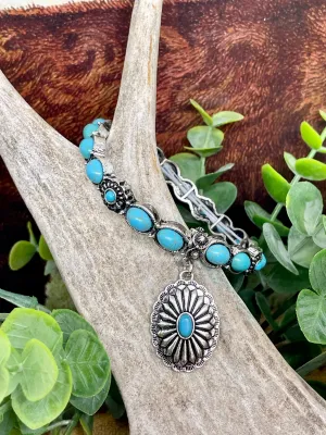 Geranium Fashion Oval Concho Pendant Stretch Bracelet