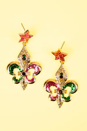 Glitter Mardi Gras Festive Goldtone Earrings