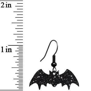 Glittery Black Bat Dangle Earrings