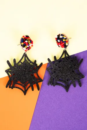 Glittery Black Spider Web Earrings