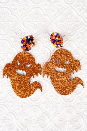 Glittery Orange Ghost Earrings