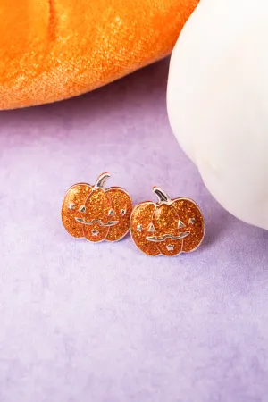 Glittery Orange Jack-O-Lantern Earrings