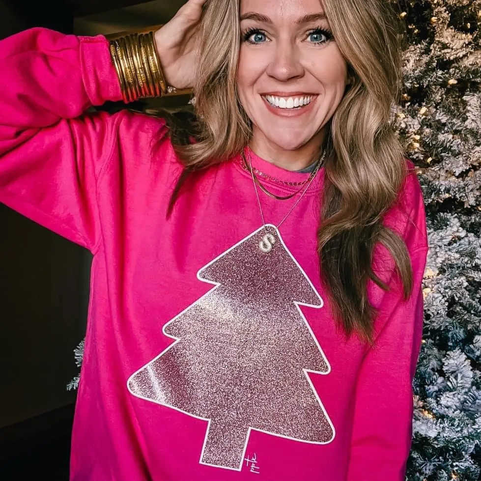 Glittery Pink Christmas Tree Sweatshirt