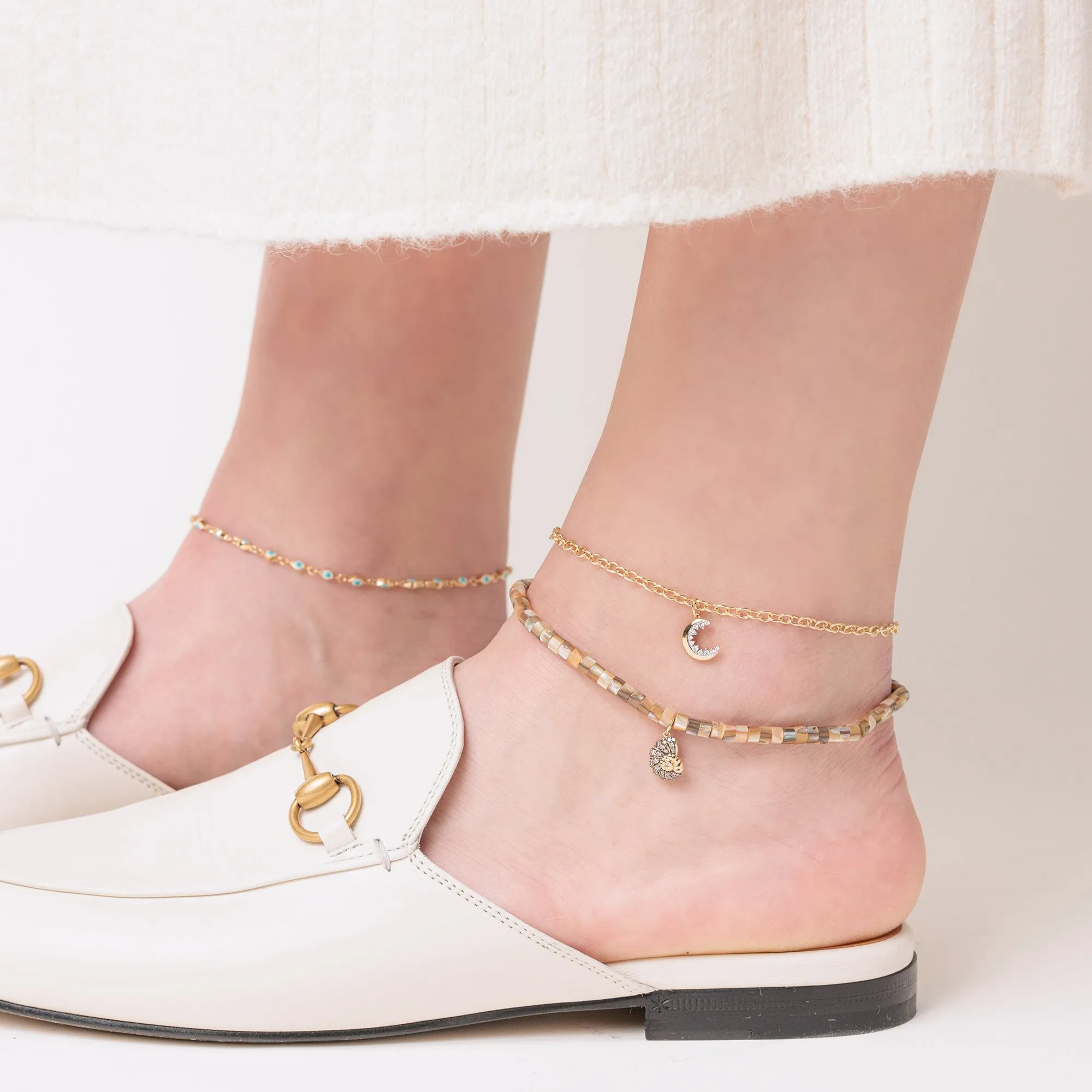 Gold & Diamond Nautilus Shell Abalone Anklet