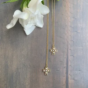 Gold Plated Necklace with Pearls in a Cross Pendant 350-06 | Erika Williner Designs
