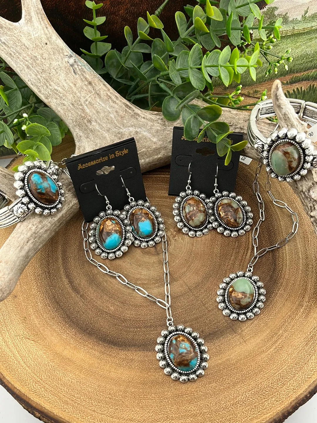 Grant Turquoise Marbled Star Necklace, Earrings & Bracelet - Blue
